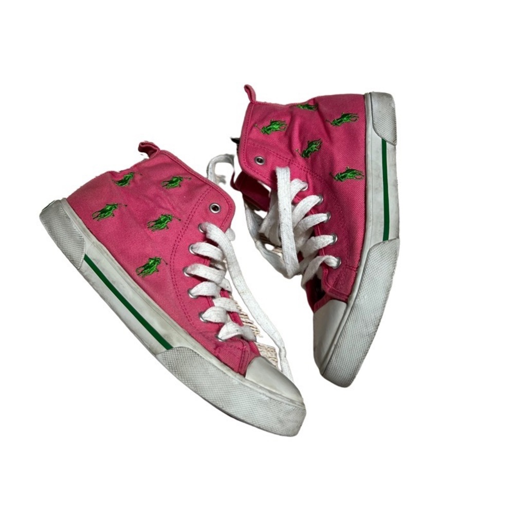 Polo Pink High Top Sneakers with Green Logos size 3